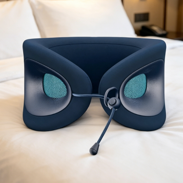 Memory Foam Positioning Neck Pillow: 3-Way Adjustable—Blue Edition for Long-Haul Comfort