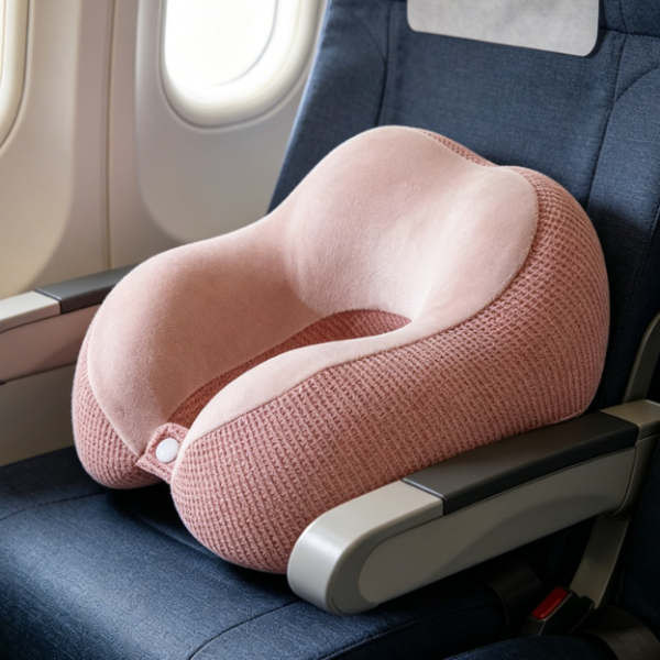Memory Foam Neck Pillow: Lightweight & Compact—Pink Edition—Your Perfect Companion for Camping & Naps