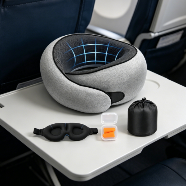 Memory Foam Neck Pillow: Includes Eye Mask & Earplugs—Ensuring Great Sleep on the Go