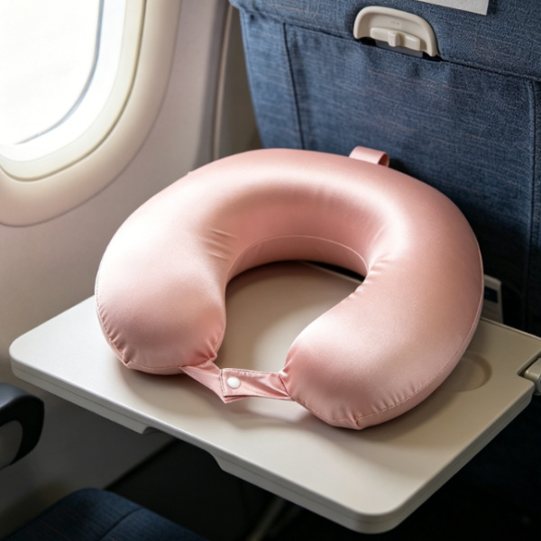 Mulberry Silk Travel Pillow — Pink, Soft Neck Support for Flights